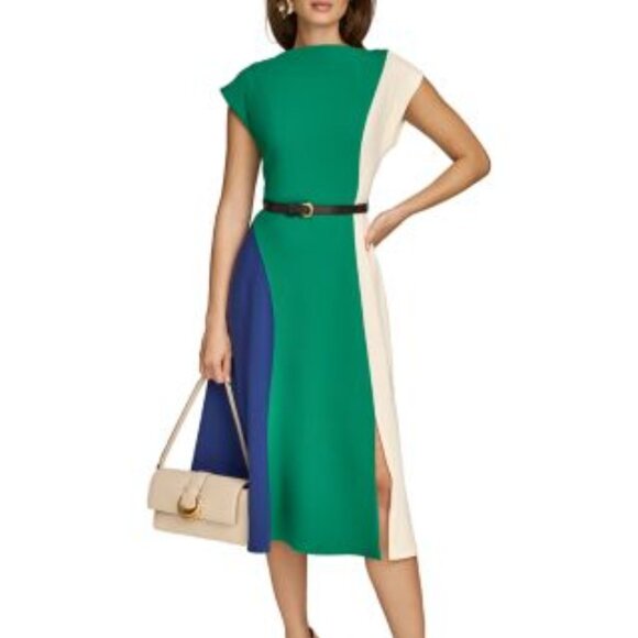Donna Karan Belted A Line Crepe Dress - Picture 1 of 7
